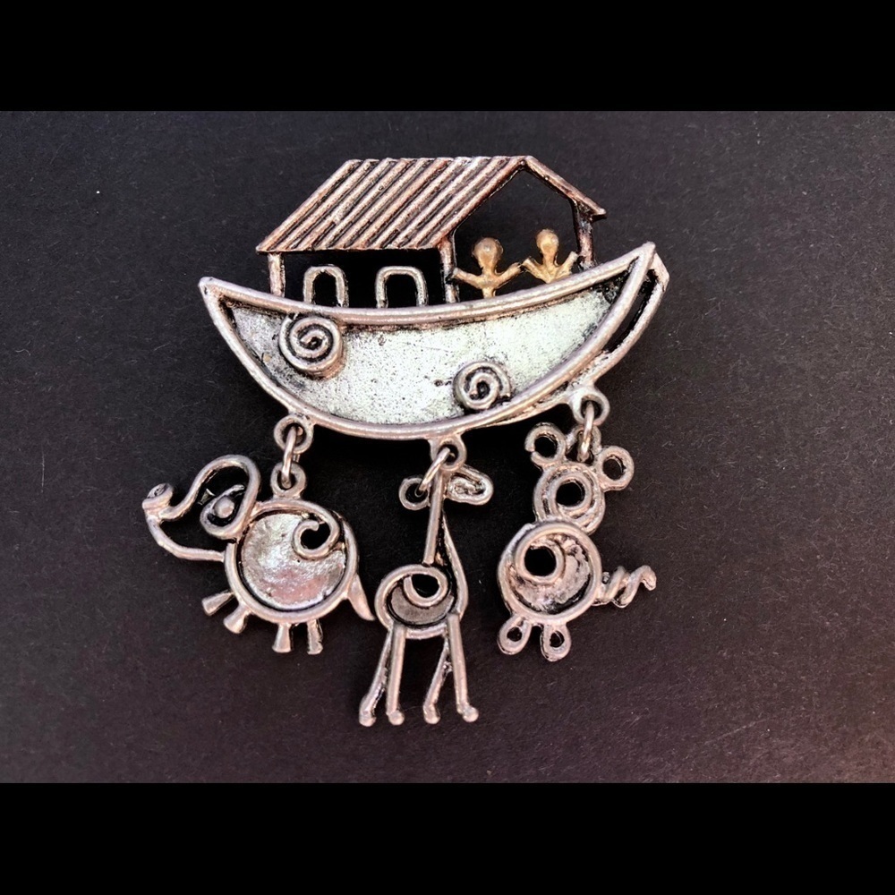 Vintage JJ pewter Noah’s Ark Brooch pin
